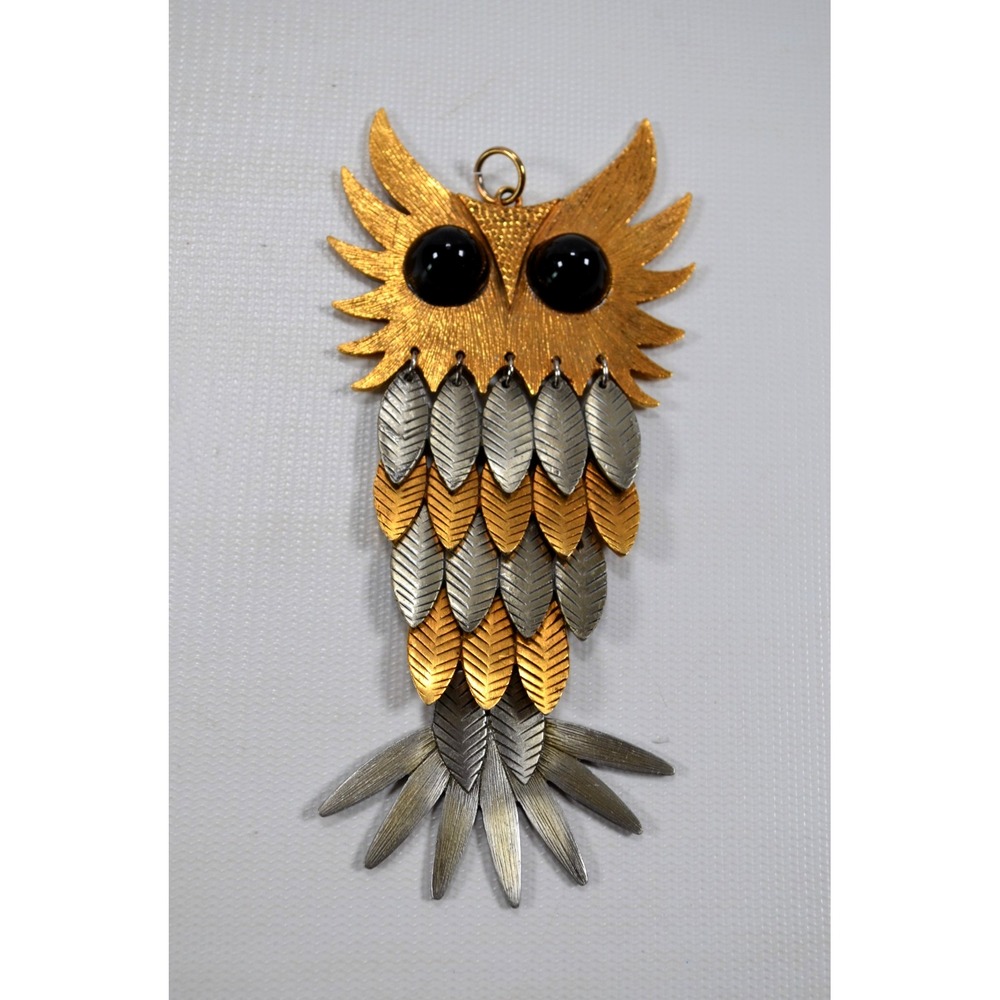 Vintage Retro Owl Pendant Two-Toned Articulated‎ Large Decorative 5.5"